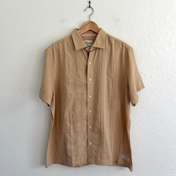 Scotch & Soda Other - Scotch & Soda Tan Linen Blend Pintuck Pleated Short Sleeve Shirt Mens Large